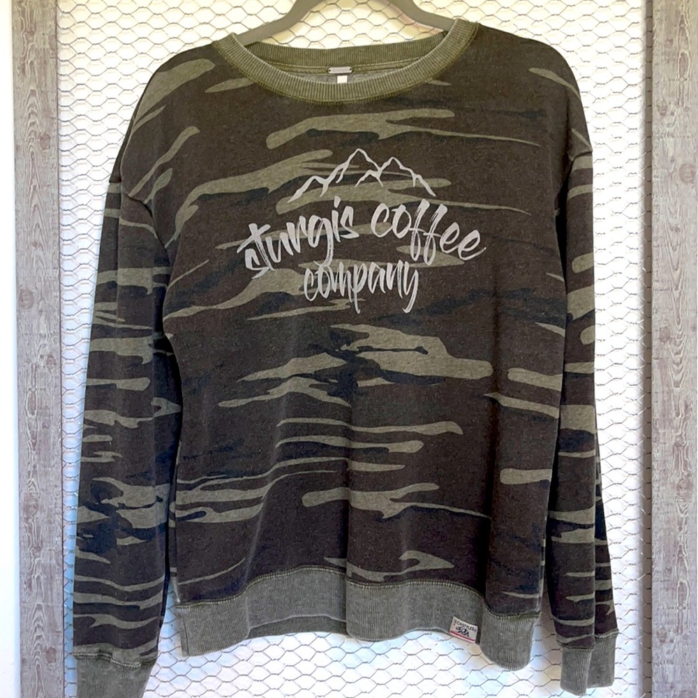 Sturgis Coffee Company Camo crew neck, Size Sm